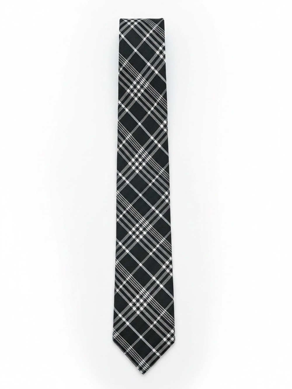 John Varvatos USA Black White Plaid Cotton Silk Necktie Made in USA NWT